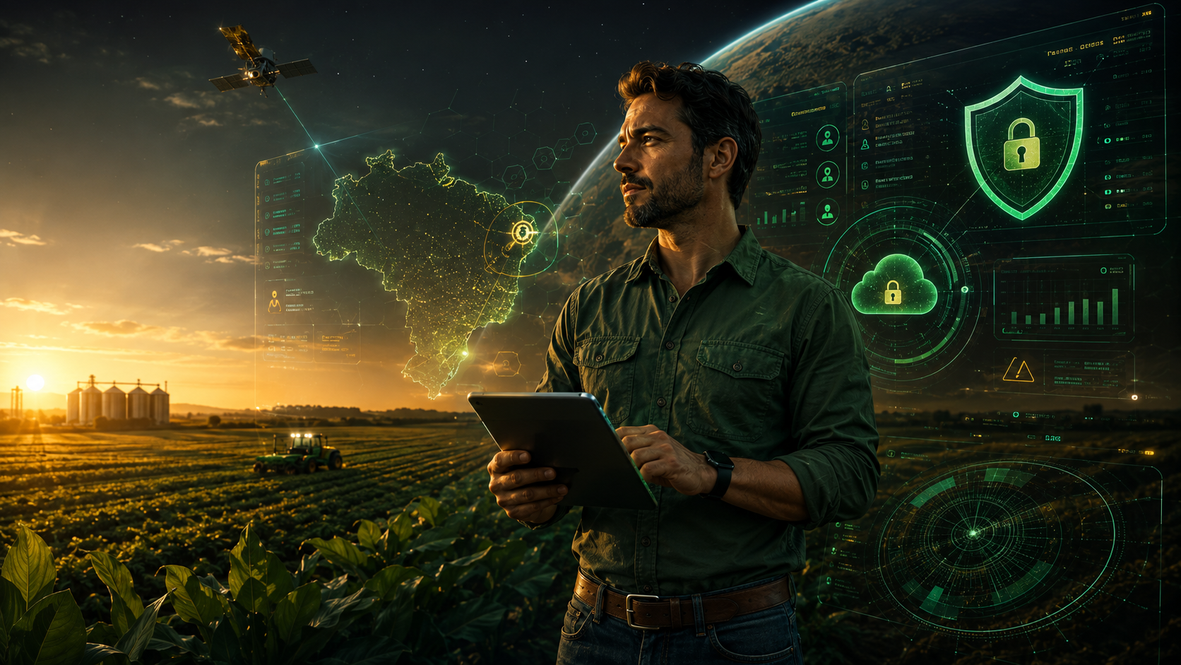 Agronegócio digital com dados, segurança e monitoramento
